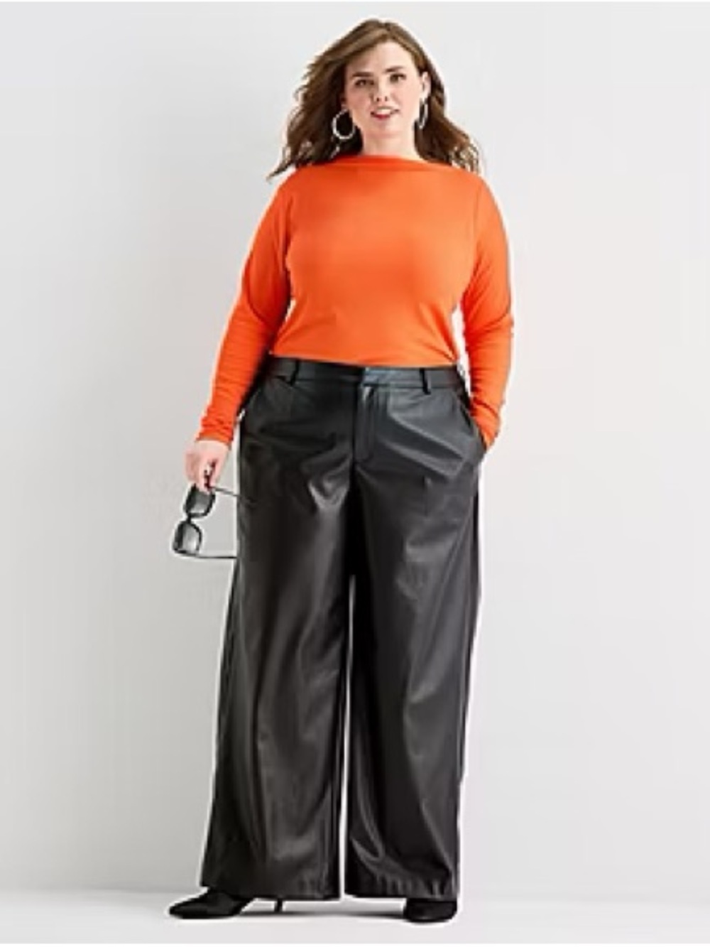 🖤 NWT Ashley Graham Plus Size Faux Leather Wide Leg Trouser Pants 20W, 24W, 26W